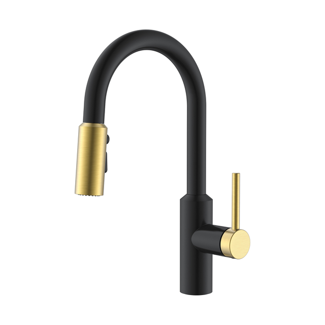Novo design da melhor torneira de cozinha dourada com acabamento preto 