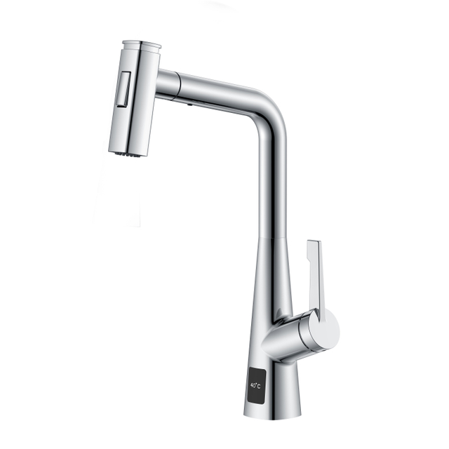 Torneira de cozinha removível com visor de temperatura Torneira de cozinha cromada